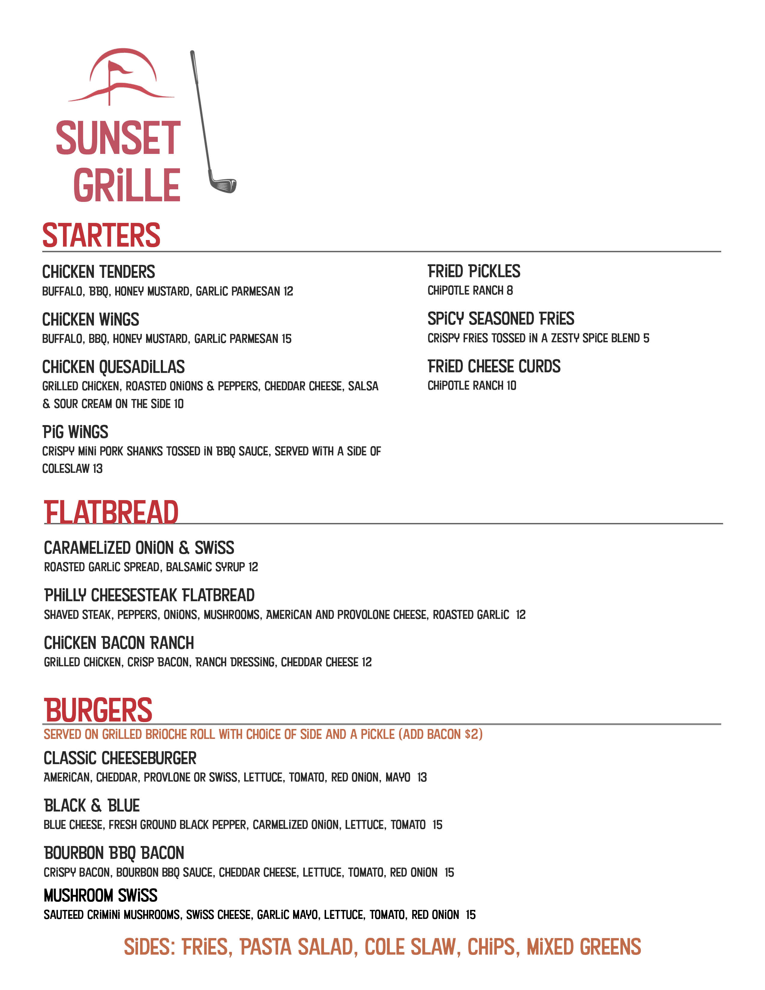 Sunset discount grill menu